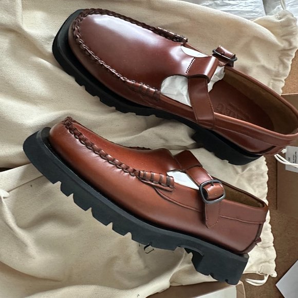 New with Box Hereu Alber Sport Tread Rubber Sole T-Bar Leather Tan Loafer 39 - Picture 1 of 10